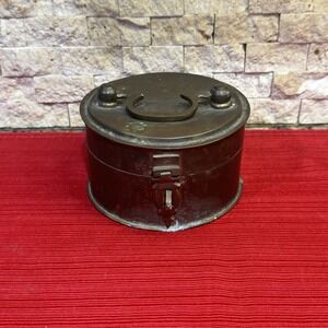 Vtg Solid Brass Oval Trinket Box Made in India Hinged Lid & Handle & Latch 3.25"